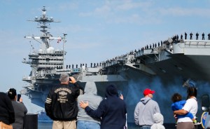 The USS George Washington and about 3,200 sailors on board crossed the Hampton Roads Bridge-Tunnel around 11 a.m. Thursday before cruising out of the Chesapeake Bay. It marked the end of the Washington's time in Hampton Roads for the foreseeable future, but it is a journey the crew is ready to begin, officials said.